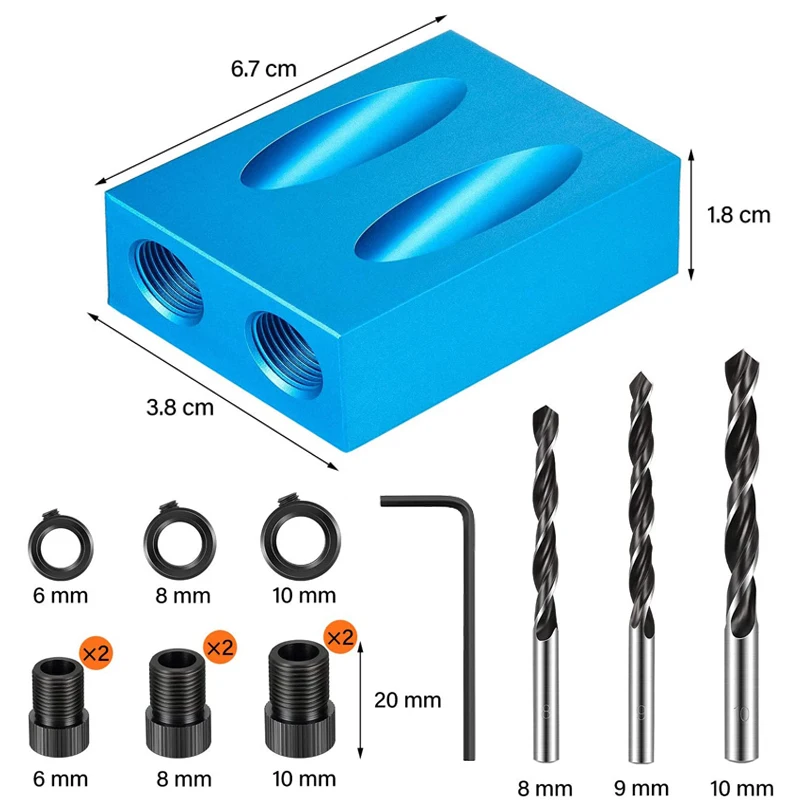 Kit de plantilla de agujero de bolsillo, juego de guía de taladro de ángulo de 15 grados, localizador de agujeros oblicuos para carpintería, brocas, herramientas de carpintería DIY