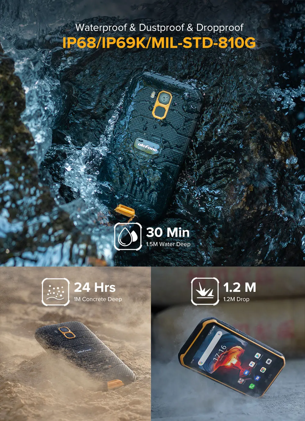 Ulefone Armor X7 Pro 4GB+32GB Android 10 Rugged Phone IP68 Waterproof Mobile Phone Bluetooth 5.0 NFC 4G LTE 2.4G/5G WLAN newest android phone t mobile