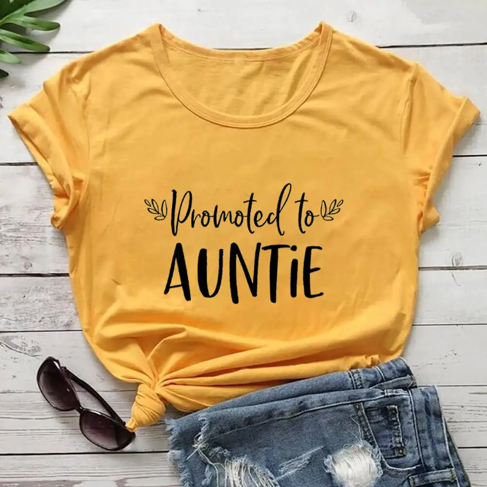 Promoted to Auntie 100%Cotton Women's Tshirt New Aunt To Be Shirt Summer Casual O-Neck Short Sleeve Tops Gift For Sister | Женская