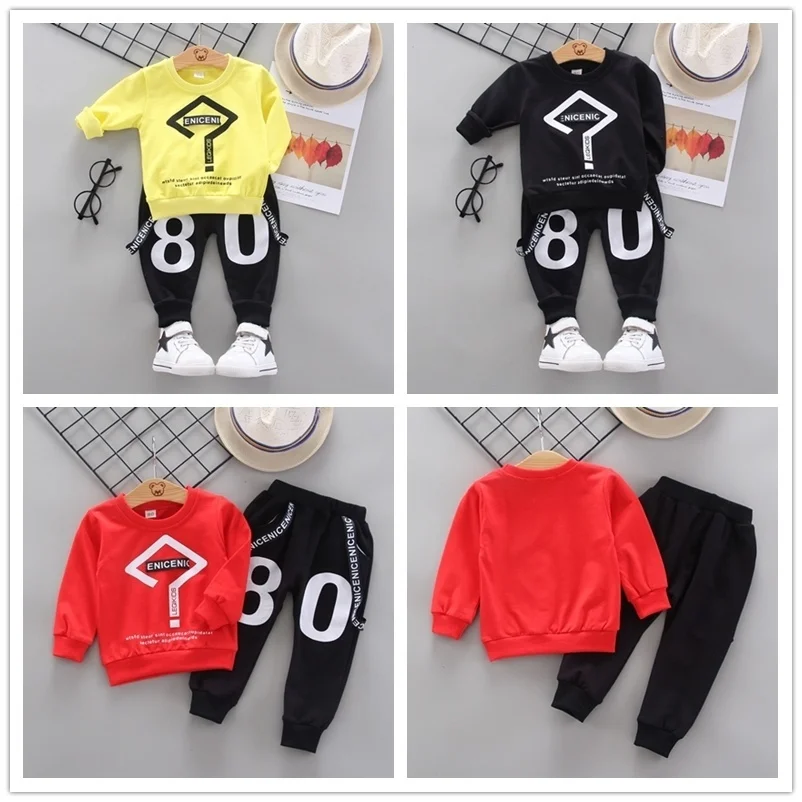 Fashion Spring Autumn Baby Girl Clothes Children Boys Casual Letter Jacket Pants 2Pcs/set Toddler Cotton Costume Kids Tracksuits