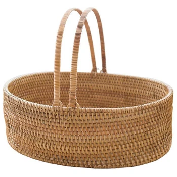 

Rattan Hand Basket Picnic Basket Living Room Bedroom Desktop Storage Basket Shopping Basket