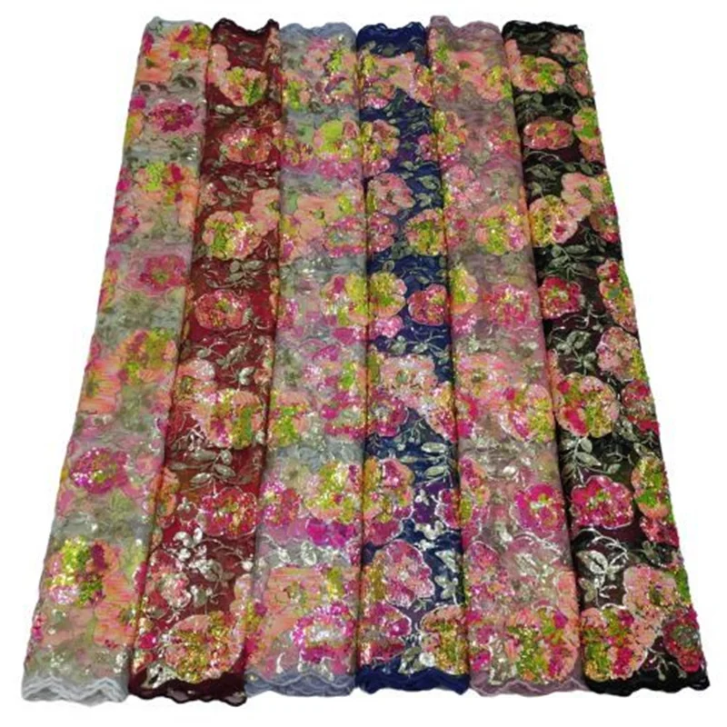 

Розовая африканская кружевная ткань с блестками 2022 многоцветная Высококачественная кружевная нигерийская кружевная ткань с вышивкой для свадебного шитья