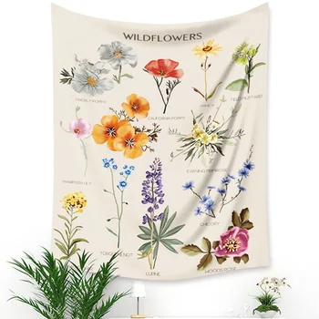 

Botanical Wildflower Tapestry Wall Hanging Flower Reference Chart Hippie Bohemian Tapestries Colorful Psychedelic INS Home Decor