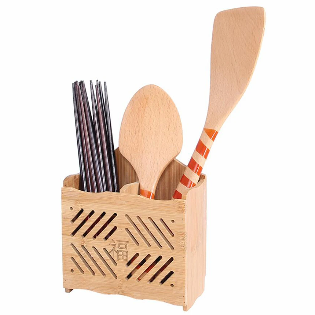 Vintage Cooking Wooden Utensil Set with Holder Flatware Caddy Organizer for Spatula Cooking Mixing Spoon Salad Spoon Fork Holder