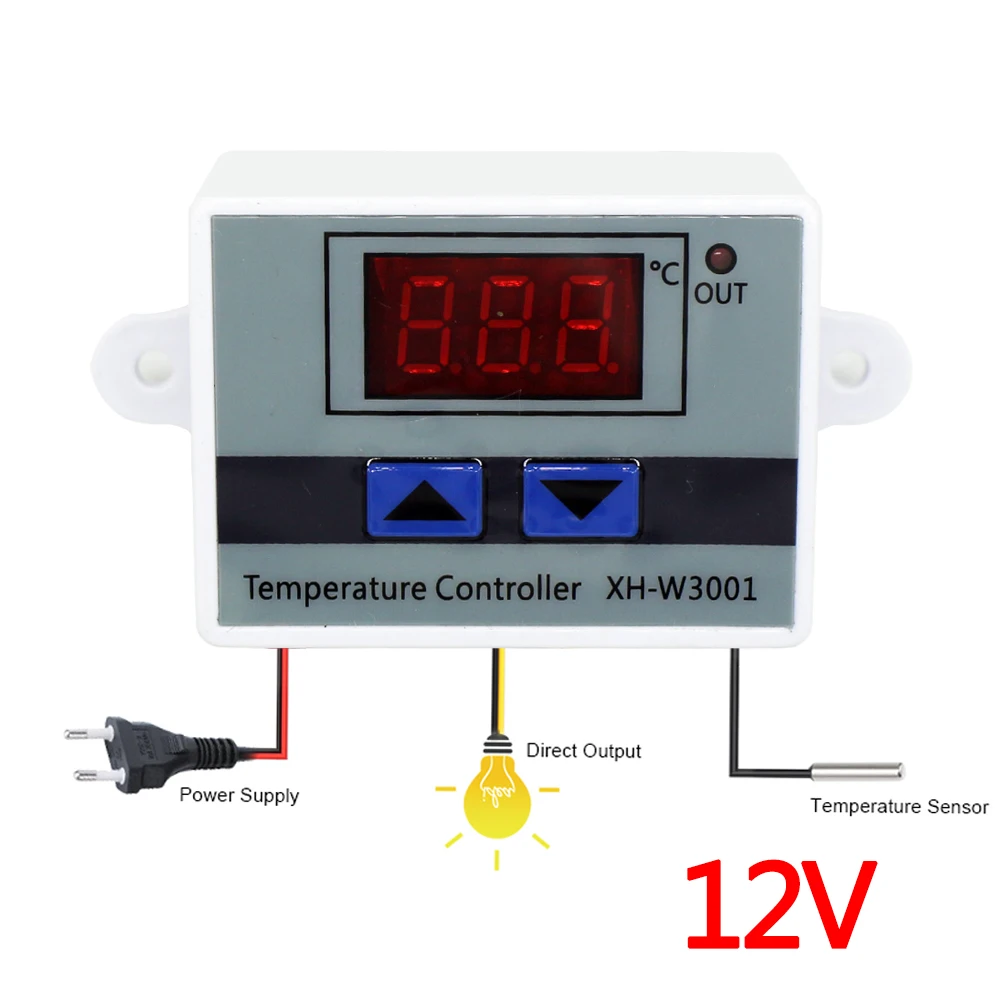 12V 10A 12V 24V 220VAC Digital LED Temperature Controller XH-W3001 For Incubator Cooling Heating Switch Thermostat NTC Sensor - Цвет: 12V