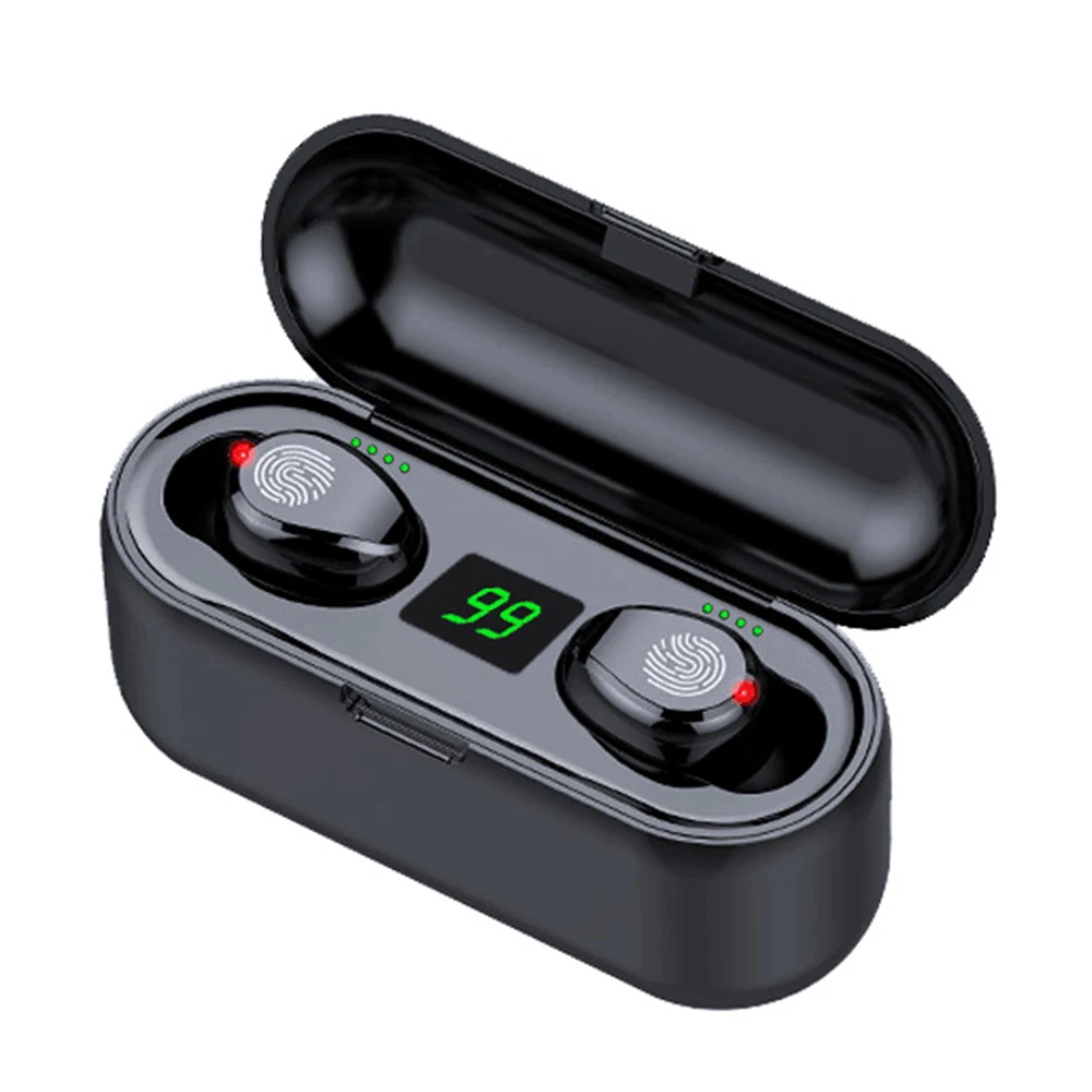 Новинка 5,0, Bluetooth наушники, сенсорные беспроводные наушники с 2000 мА/ч аккумуляторами, мини 8D объемные HiFi звуковые спортивные наушники - Цвет: Black