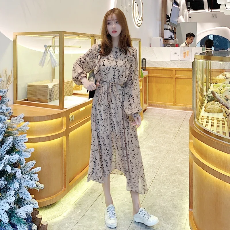 

Spring New Style WOMEN'S Dress Korean-style Floral Printed Skirt Mid-length Dress Women's Fashion