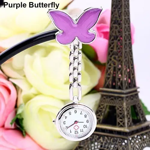 Butterfly Purple Женские карманные часы леди бабочка смайлик кварцевые клип Брошь медсестры Висячие карманные часы Горячая часы - Цвет: Butterfly Purple