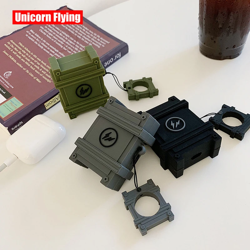 

LinXiang Thunderbolt Military Supply Box Shape Bluetooth Earphone Silicone Protective Case For Apple Airpods 1 2