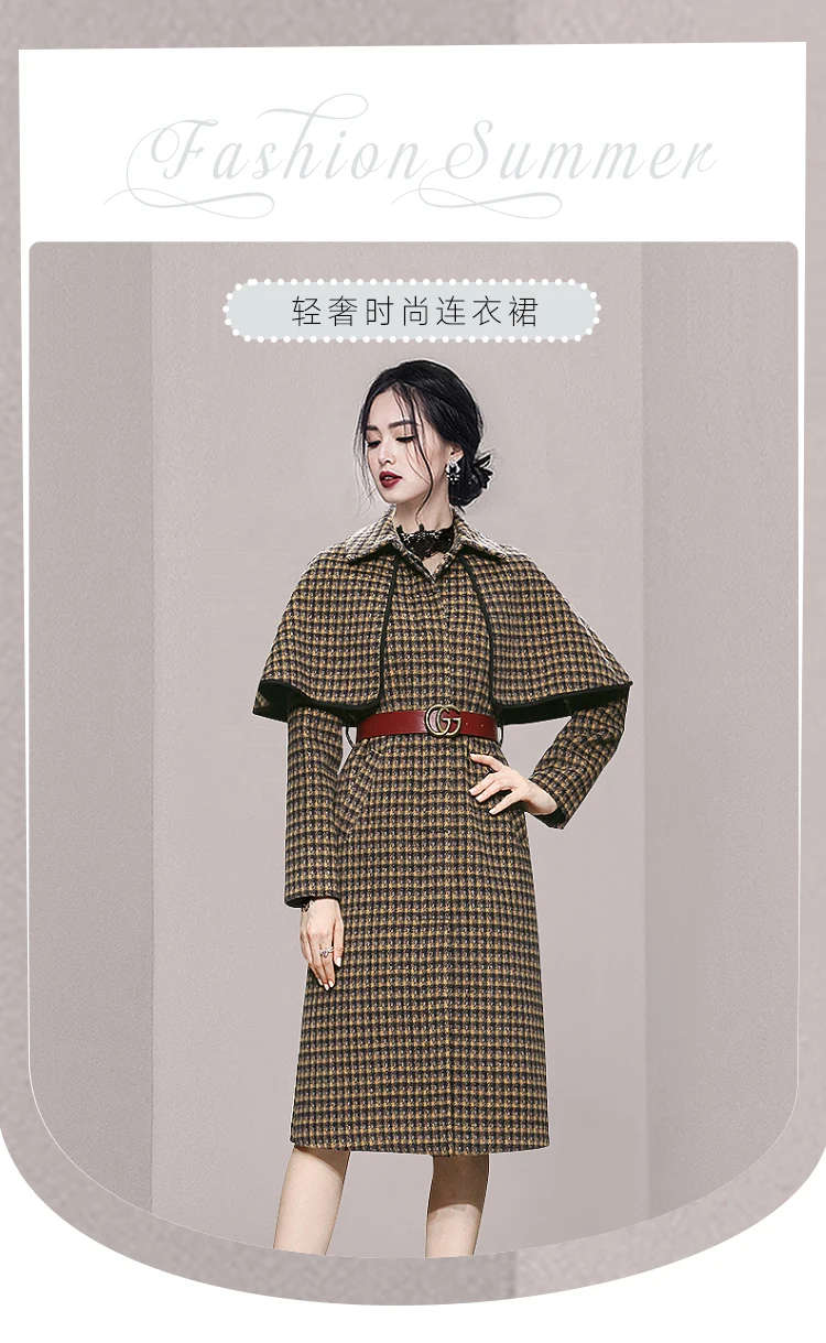 white puffer coat 2022 Winter New French Fashion Elegant Houndstooth Woolen Coat Lapel Removable Cape-Type Temperament Retro Warm Wool Long Coat long down coat