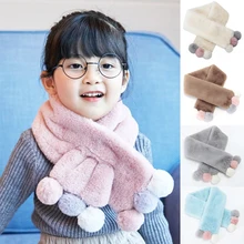 Зимний детский шарф для мальчиков и девочек, меховой воротник-шарф с имитацией кролика, помпон шарфы-кольца, мягкая шаль