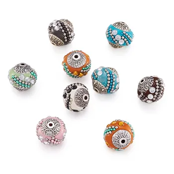 

10pcs Round Handmade Indonesia Beads with Rhinestones Loose Spacer Beads for Jewelry Making DIY Bracelet Necklace Findings