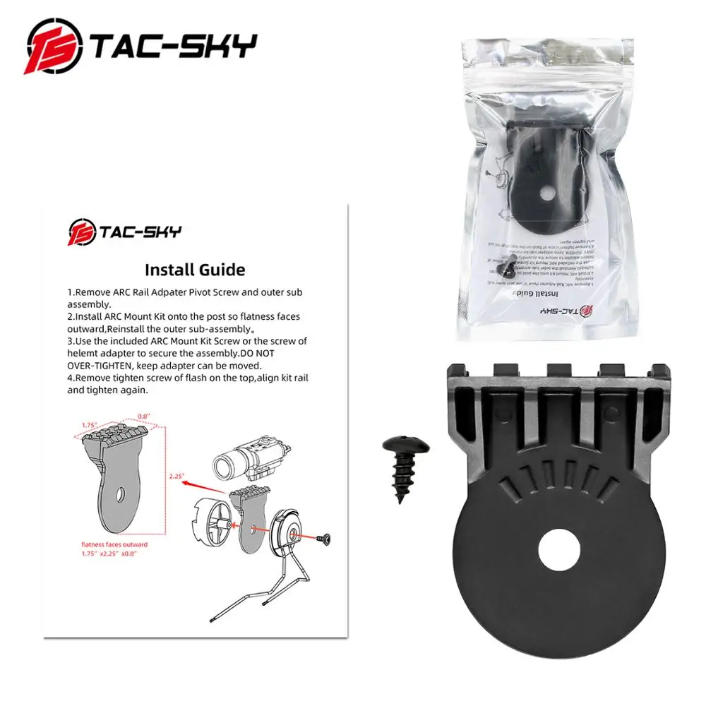 TAC-SKY Hunting Noise Reduction Tactical Headset Helmet Bracket ARC Track Adapter Tactical Flashlight Mounting Kit  Platform  BK