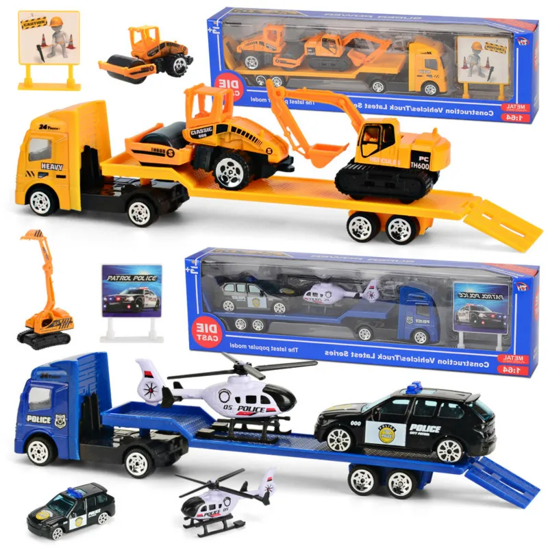 1 64 Mini alloy fire fighting engineering driver pushing inertia sliding model toy suit children s 2