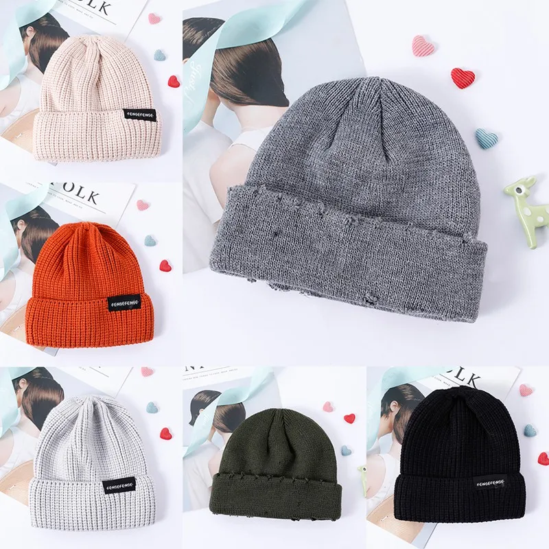 Female Unisex Hat Cotton Blends Solid Warm Soft Knitted Hats Men Winter Caps Women\'s Beanies running cap
