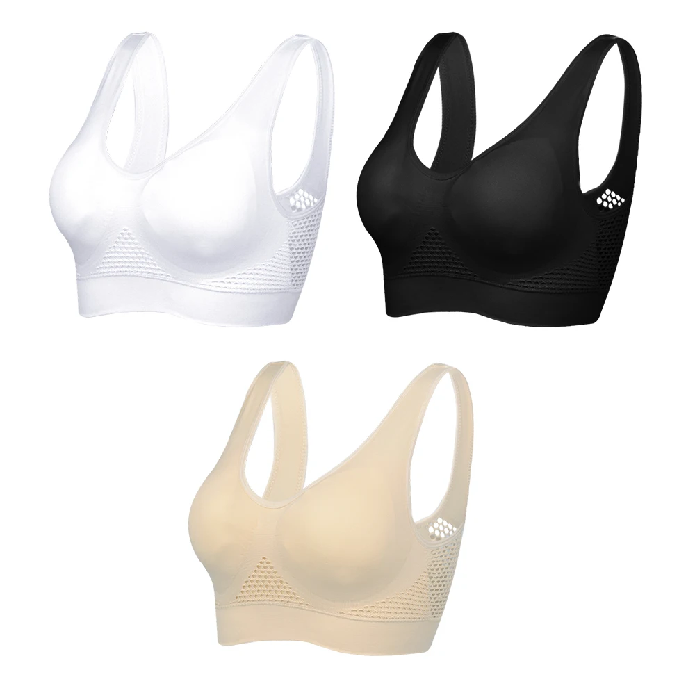 3PCS Breathable Fitness Push Up Female Bra Women Sport Bras 2pcs Underwire Bustier Hollow Out Sexy Gym Training Sportswear Crop Tops - Цвет: 3PCS