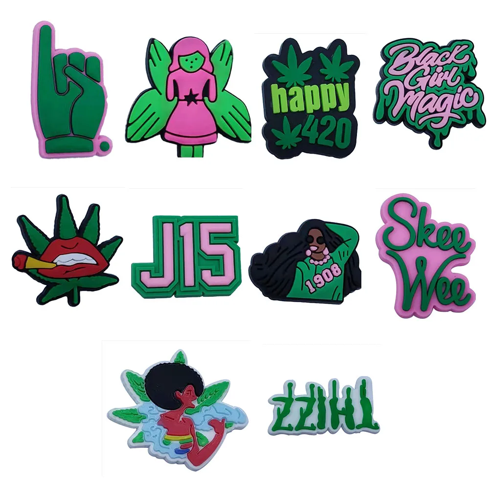 

50pcs Wholesale PVC Black Girl Magic Children Shoe Decorations Garden Shoes Accessories Fit Wristband Croc Jibz Charm
