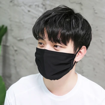 

Unisex Sunscreen Ice Silk Mask Solid Color Windproof Anti-Dust Mouth Face Masks For Women Men Double Layer Cotton Masks Earloop