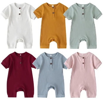 

0-18M Baby Summer Clothing Infant Newborn Baby Solid Romper Short Sleeve Jumpsuits Solid Playsuits Casual Outfits