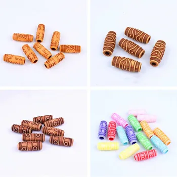 

20 Pcs Hair Braid Dreadlock Plastic Large Hole Beads Wig Jewelry Retro Imitation Wood Beads Reggae Braid Decoration Loose Beads