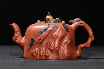 

Chinese Yixing Zisha Pottery 650cc Old Red Clay Handmade Five Mouse Teapot