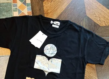 

2020 Spring Summer Women Slim Short Sleeved T-shirt with Silver Print Round Hem