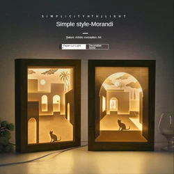 Diy 3D Night Light Dimensional Light and Shadow Paper Carving Lamp USB Chinese Style Table Lamp Home Decorative Children Gift
