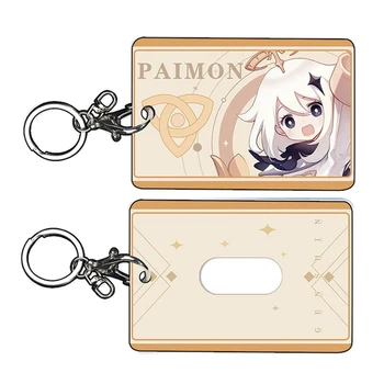 

Genshin Impact Traveler Paimon Amber Venti Barbara Anime Game Double-sided Pattern ID Card Badge Holder With Keychain