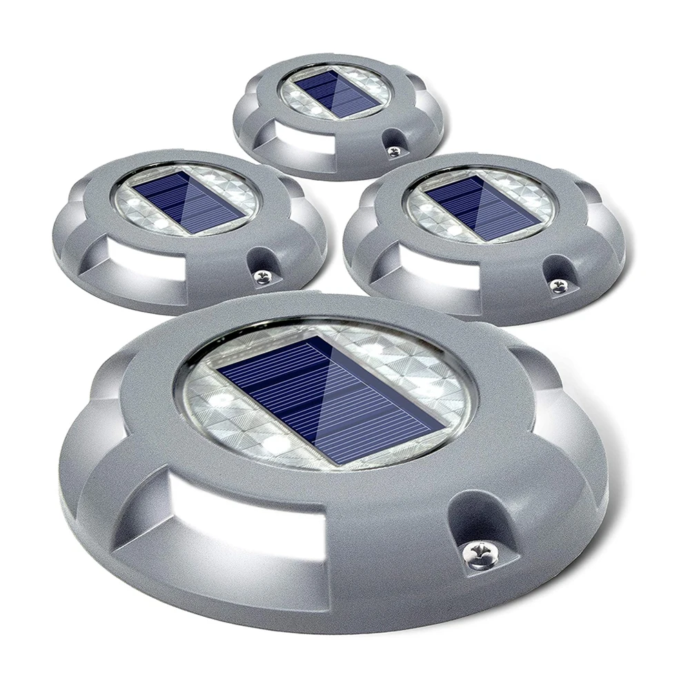 4 Pack Solar Deck Lights solar ground lights Driveway Dock LED Light Solar Powered Outdoor Waterproof Road Markers for Step Sidewalk Stair