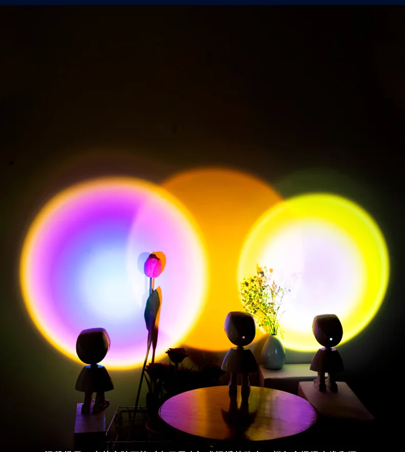 USB Rainbow Sunset Projector Atmosphere Led Night Light Study Bedside Wall Home Decoration Mini Table Lamp Bedroom Decor Anime
