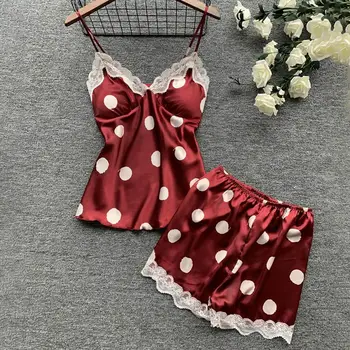 

Sleep Lounge Pajama Set Sexy Satin Sleepwear Women Summer Pyjama Femme Fashion Shorts Set Pajamas for Women with Chest Pad S-XL