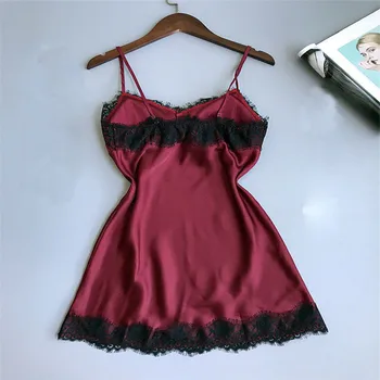 

Hot Fashion Casual Home Nightgown Sexy Lingerie Women Lace Silk sleepwear Backless Spaghetti Strap Sleeveless Night Dress