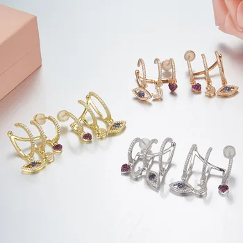 

women jewelry evil eye charm Ear Cuff Earrings,925 sterling silver pink zircon heat moon stud earring Monaco jewelry