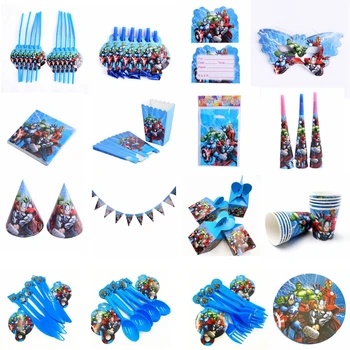 

Avengers party supplies decoration kids birthday disposable tableware tablecloth cup superhero party theme love kids set