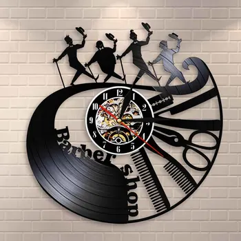 

Barber Shop Tools Wall Clock Comb Scissor Razor Hairdresser Vinyl Record Clock Hairstylist Gentlemen Decorative Clock Wall Watch