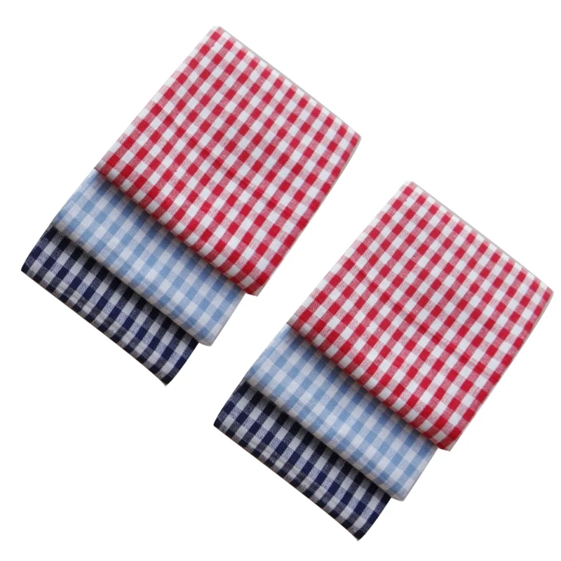  Botique-6Pcs Cotton Grid Table Napkin Cloth Kitchen Towel Washable Placemat Handkerchief Tea Towel 