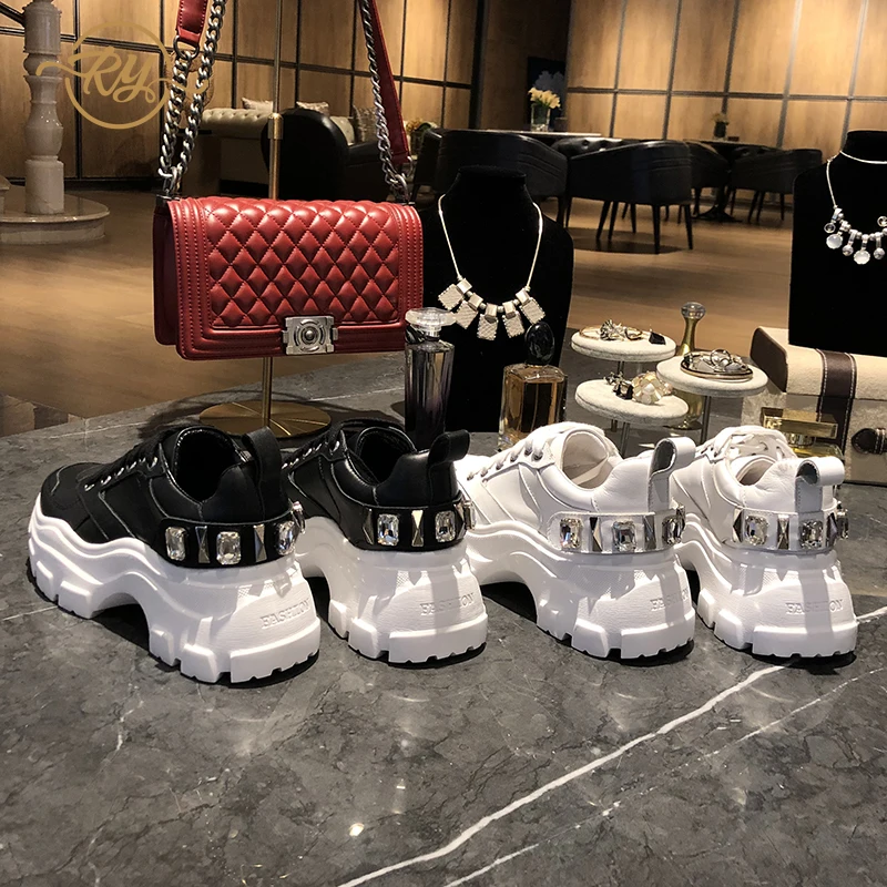 

RY-RELAA womens sneakers shoes 2018 fashion Genuine Leather luxury shoes women designers ins style rhinestone shoes womans shoes