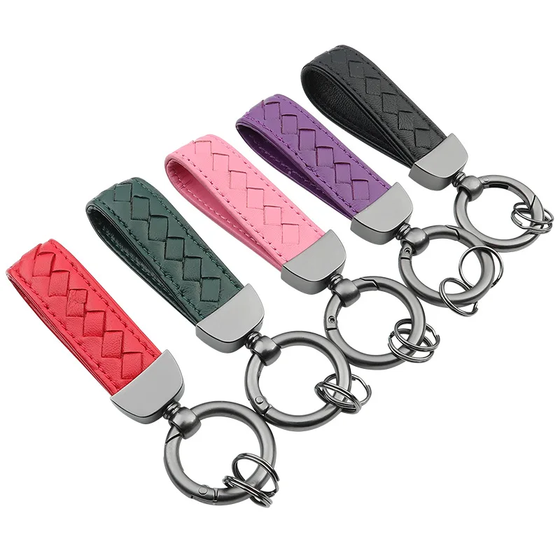 

2019New Fashion Handmade Leather Car keychain lambskin Braided Nylon Rope Unisex Waist hanging Car key Rings Auto Car Accessorie