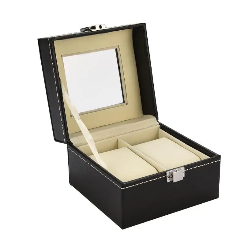 2 слота квадратная коробка для часов ювелирные изделия ожерелье кожаный Организатор хранения данных