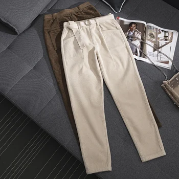 

Casual Harlan Radish Striped Pants Elastic Waist Corduroy Pants For Women Loose Solid Color Wild Harem Pants