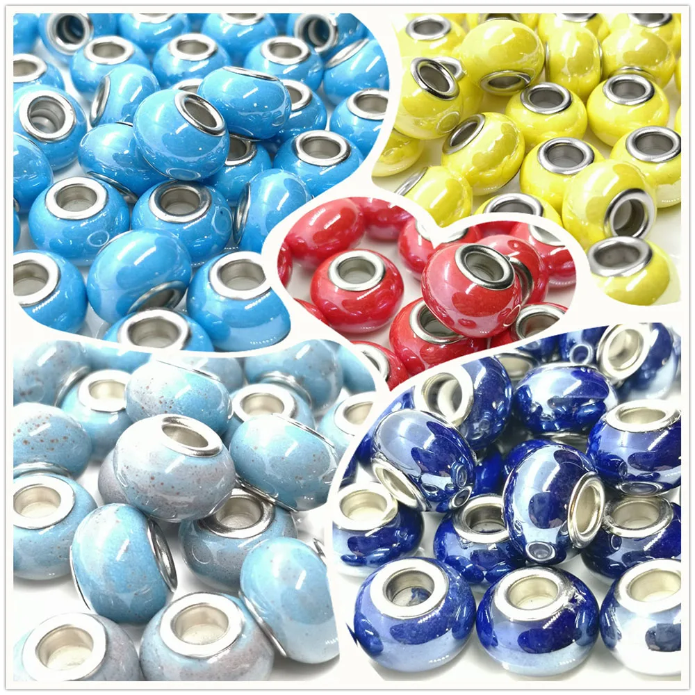

10pcs/lot Lampwork 9*14mm Loose Beads Big Hole (5mm) Ceramic Spacer Beads for European Bracelet DIY Jewelry Making