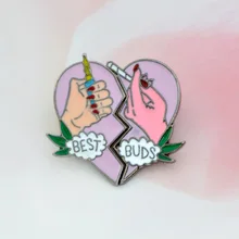 Wish Hot Selling Creative bestbuds Two Flap Heart Cigarettes Cigarette Lighter Alloy Oil Drop Cartoon Brooch