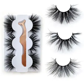 

3Pairs 6D Handmade Long Curly Soft Faux Mink Hair False Eyelashes with Lash Curler Eye Lashes Wispy Makeup Beauty Extension Tool