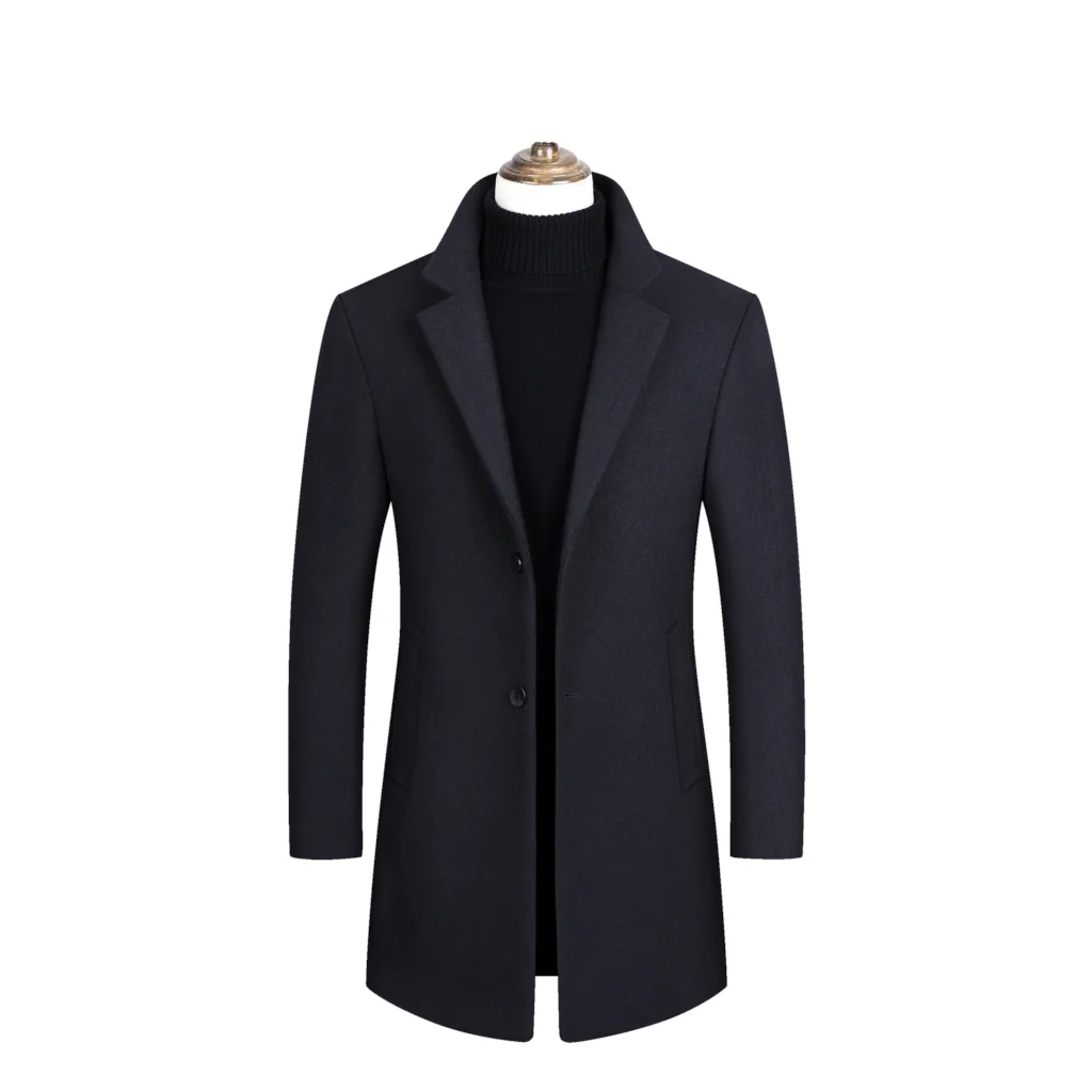 HEFLASHOR Зимняя шерстяная куртка, пальто, мужское высококачественное шерстяное повседневное приталенное шерстяное пальто с воротником, мужское длинное хлопковое пальто с воротником