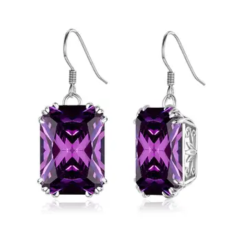 

Szjinao Silver Earrings For Women 925 Sterling Silver Shiny Vintage Purple Crystals Gemstone Dangling Earrings Fashion Jewelry