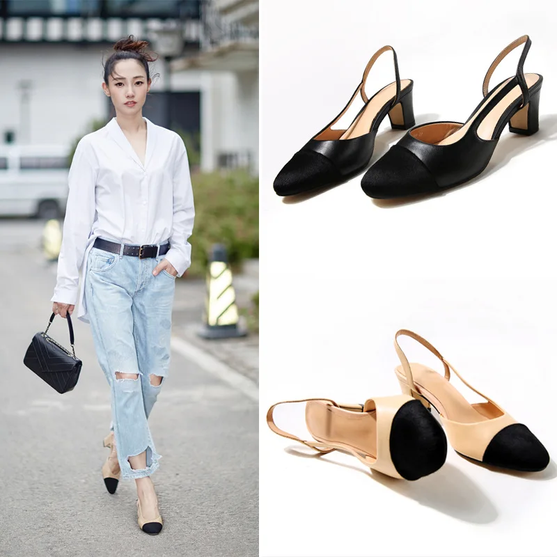 

2019 Spring And Summer New Style Retro British Style round-Toe Joint Straight-line Buckle Chunky High Heel Shoes CHIC Online Cel