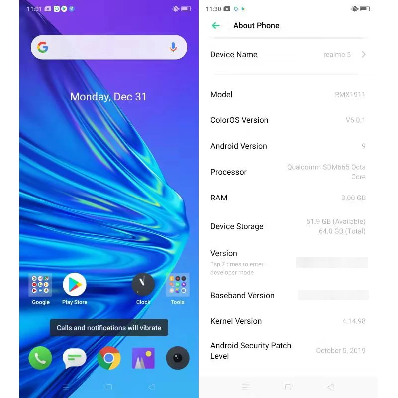 Realme 5 глобальная версия 3GB 64GB 6,5 ''мобильный телефон Snapdragon 665 12MP Quad камера мобильный телефон 5000mAh VOOC 10W быстрое зарядное устройство