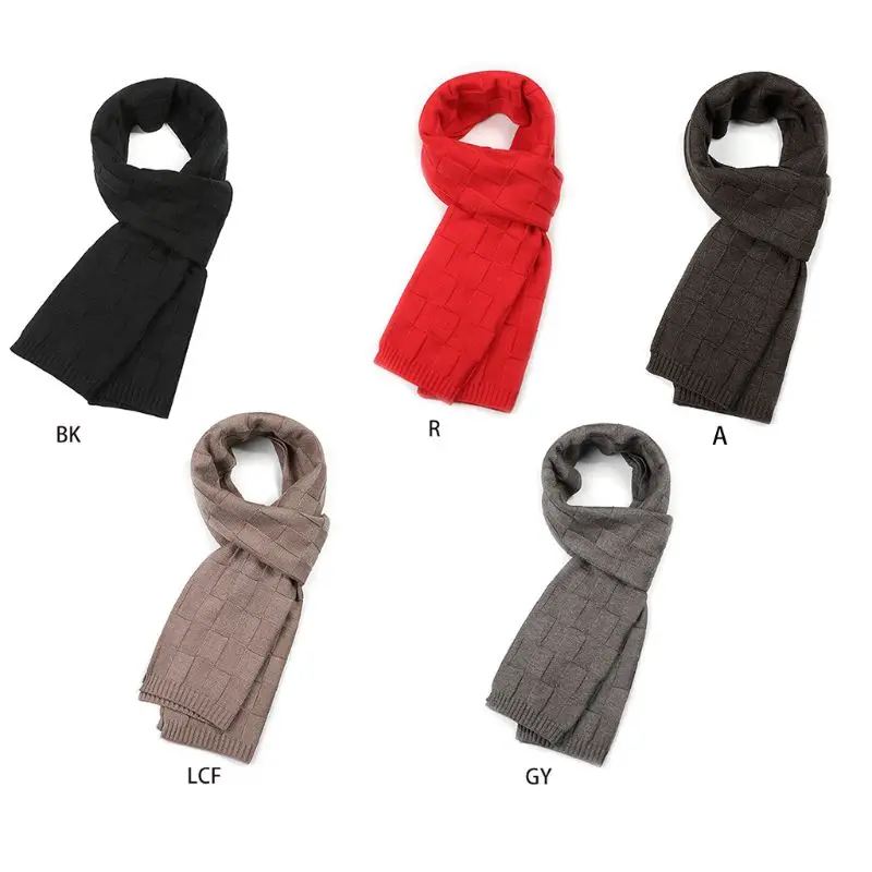 

Men Classic Business Knitted Long Scarf Solid Color Plaid Jacquard Shawl Wraps