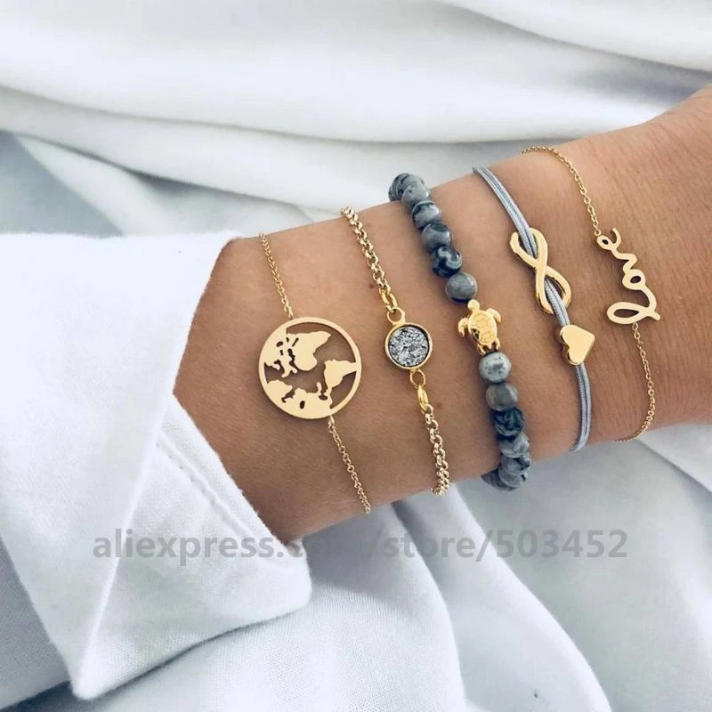 Conjunto de pulseras de cuentas para chica, conjunto de pulseras de abalorios simples, pulsera de para mujer, pulsera de precio de fábrica, Uds./lote|Pulseras de AliExpress