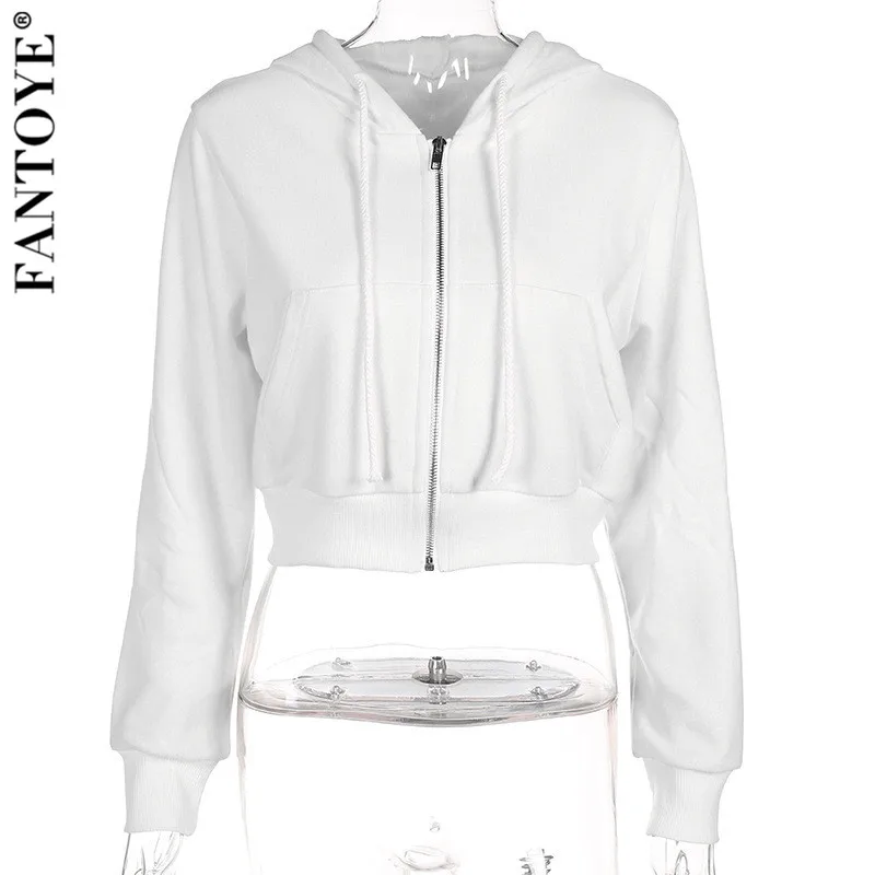 Fantoye Осень Зима хлопок женские толстовки с карманами белая короткая куртка пальто женские новые сексуальные женские толстовки - Цвет: Белый